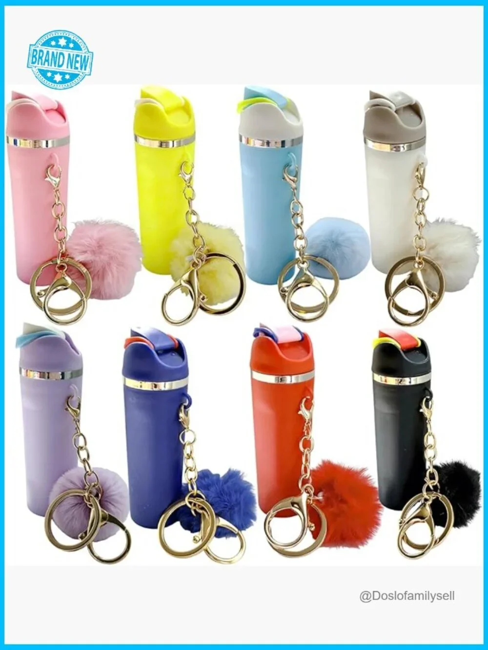 Mini Water Bottle Keychain Chapstick Holder Cute Pom Pom Backpack Charm